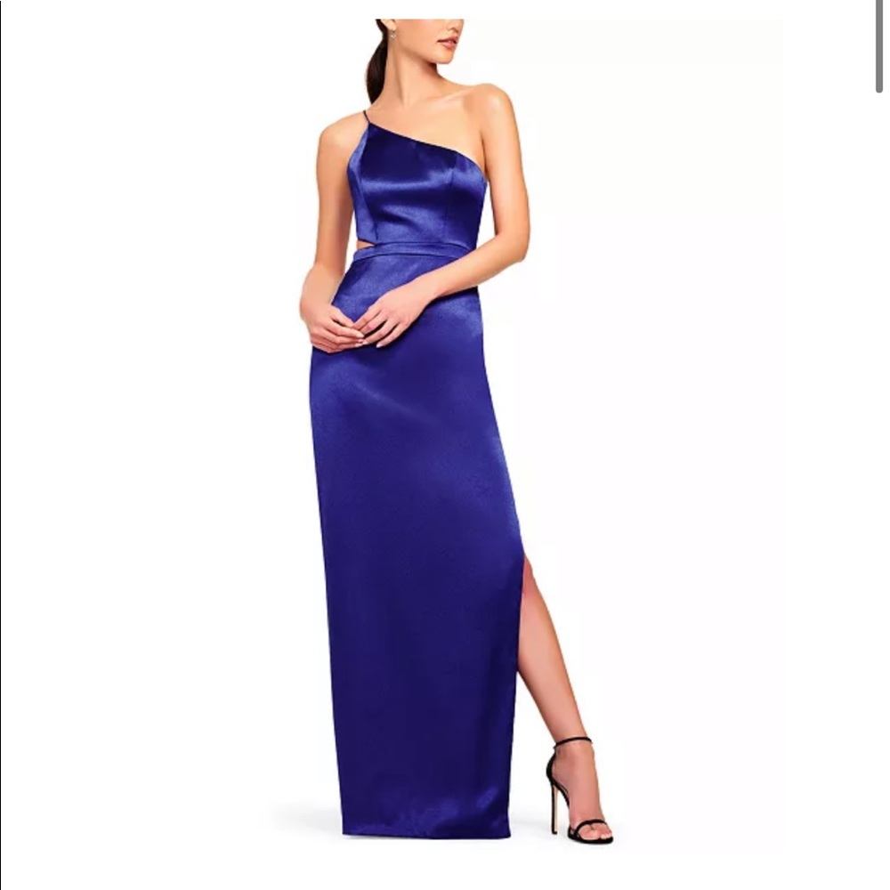 Aidan Mattox satin one shoulder gown